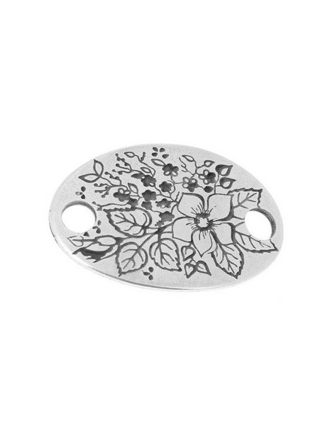 Intercalaire ovale gravure florale placage argent de 36mm