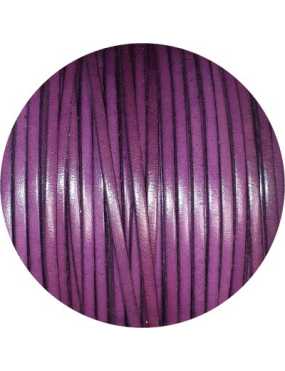Cordon de cuir plat 3mm de couleur violet prune-vente au cm