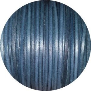 Cordon de cuir plat 3mm bleu gris marbré-vente au cm