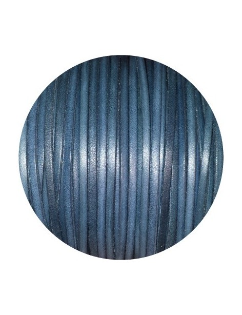 Cordon de cuir plat 3mm bleu gris marbré-vente au cm