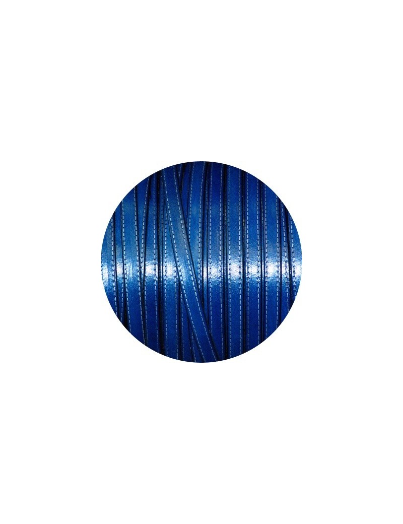 Cuir plat de 10mm bleu nuit avec coutures vendu au mètre