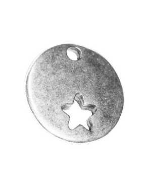 Breloque ronde lisse de 16mm placage argent avec étoile