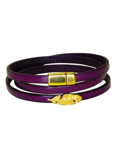 Bracelet triple tour en kit de 5mm de large violet prune et or