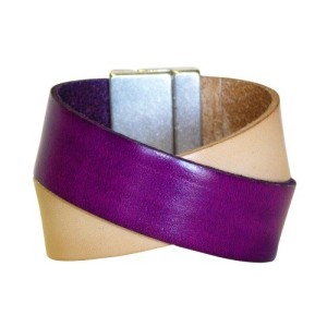 Kit bracelet en cuir plat de 40mm violet prune beige croisé