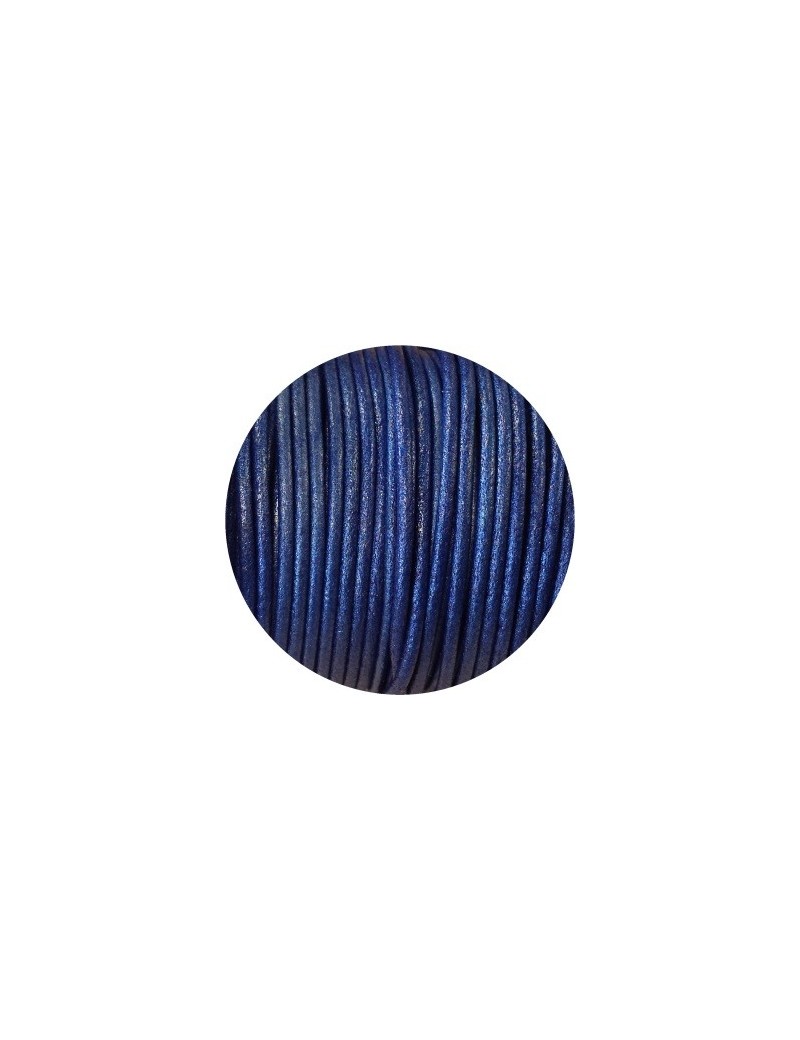 Cordon de cuir rond bleu métallisé de 2mm-Espagne