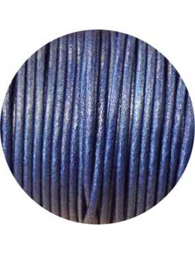 Cuir rond bleu électrique métallisé de 2mm-Espagne