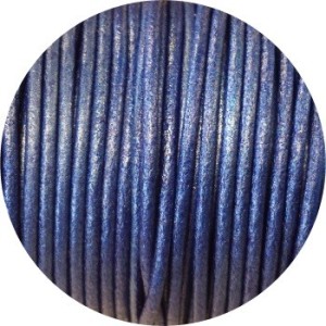 Cordon de cuir rond bleu électrique métallisé de 2mm-Espagne