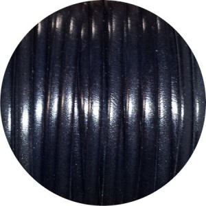 Cordon de cuir plat lisse de 5mm bleu très foncé-vente au cm