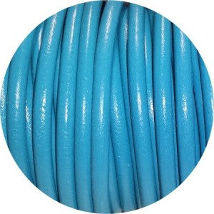 Lacet de cuir rond bleu turquoise Espagne-5mm