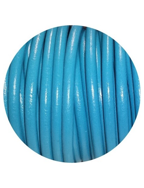 Lacet de cuir rond bleu turquoise Espagne-5mm