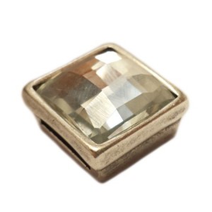 Passant carré avec strass cristal transparent pour lacet plat de 10mm