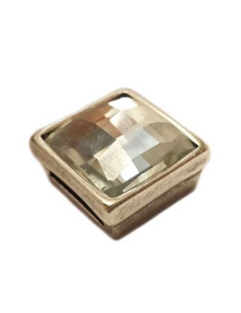 Passant carré avec strass cristal transparent pour lacet plat de 10mm