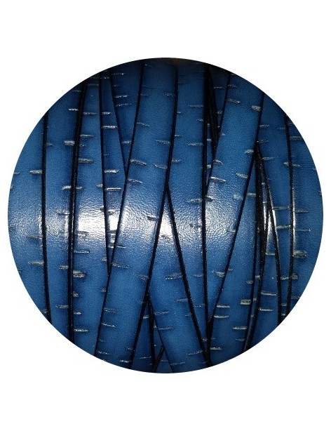 Cordon de cuir plat fantaisie 10mm bleu soutenu effet liège-vente au cm