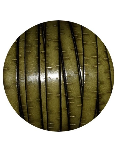 Cordon de cuir plat fantaisie 10mm vert kaki effet liège-vente au cm