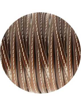 Cuir plat 5mm marron brun couture blanche vendu au mètre