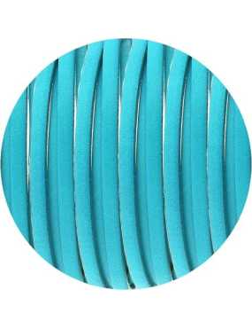 Cordon de cuir plat 5mm bleu azur sans bords noirs vendu au metre