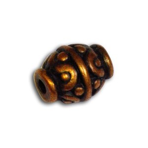 Perle ovale travaillee de 9mm en metal couleur cuivre antique