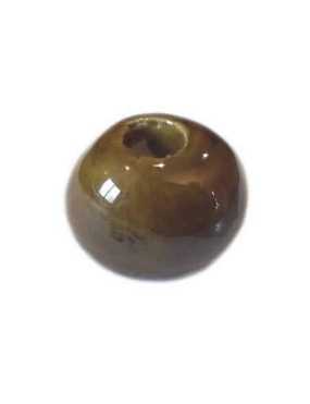 Perle ronde céramique kaki foncé de 16mm