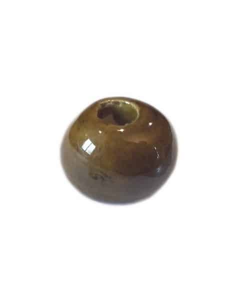 Perle ronde céramique kaki foncé de 12mm