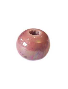 Perle ronde en céramique de couleur vieux rose clair mouchetée-12mm