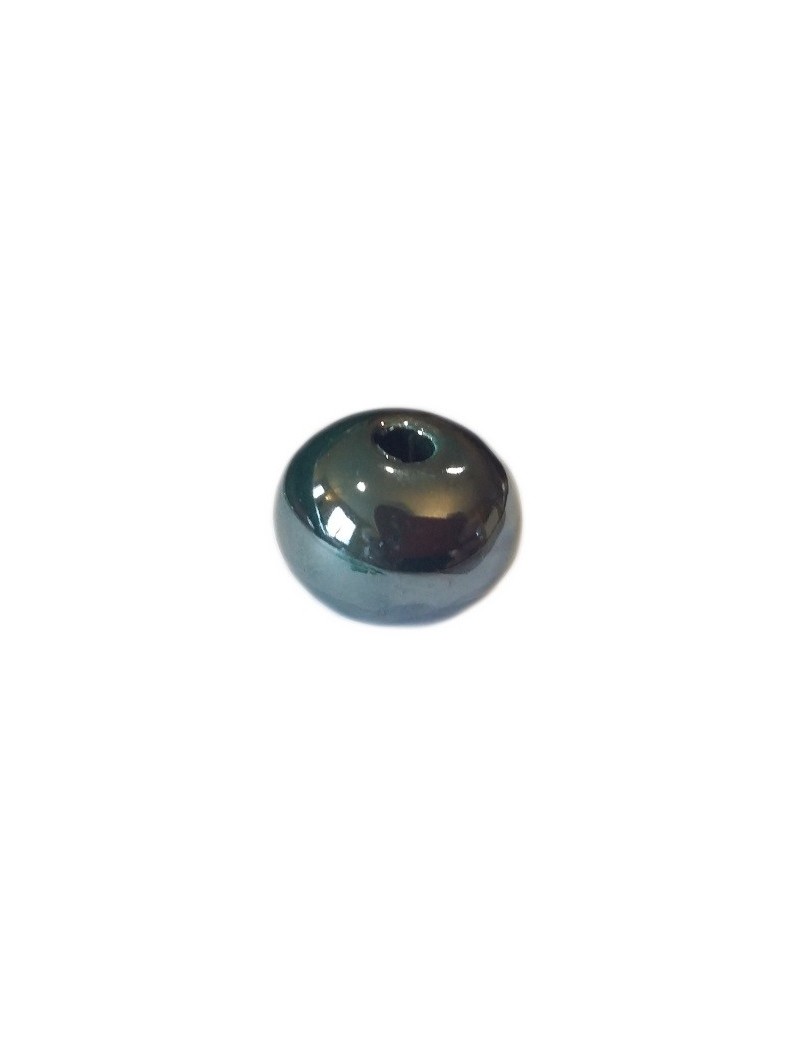 Perle ronde céramique vert foncé métallisé de 12mm