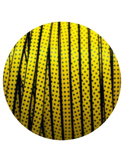 Cuir plat 5mm fantaisie imprimé jaune points noirs en vente au cm
