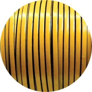 Cordon de cuir plat 5mm jaune moutarde brillant vendu à la coupe au cm
