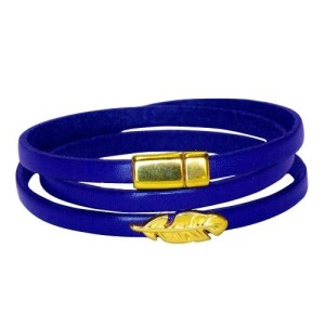 Bracelet triple tour en kit de 5mm de large bleu vif et or