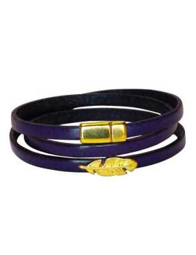 Bracelet triple tour en kit de 5mm de large bleu foncé et or