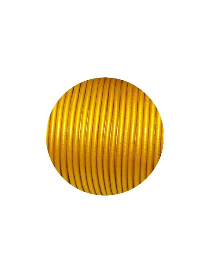 Cordon de cuir rond de 3mm couleur or satiné-Espagne