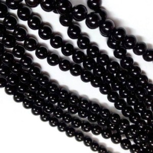 Fil de 94 perles rondes agate de 4mm noires