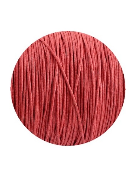 Cordon de coton cire rond rouge corail de 1mm