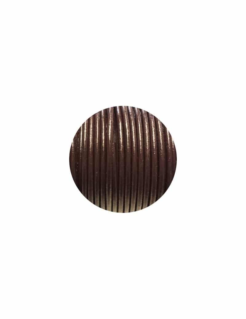 Cordon de cuir rond marron foncé brillant-3mm-Espagne-Premium Cordon de cuir rond marron foncé brillant-3mm-Espagne-Premium