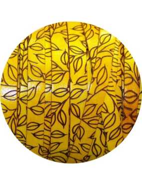 Cuir plat fantaisie jaune de 10mm gravures feuilles en vente au cm