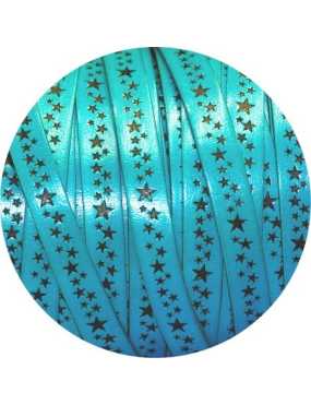 Cuir plat 10mm fantaisie bleu avec des étoiles gravées-vente au cm