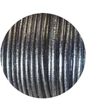 Cordon de cuir rond couleur noir metallique-3mm-Espagne