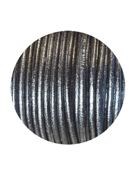 Cordon de cuir rond couleur noir metallique-3mm-Espagne