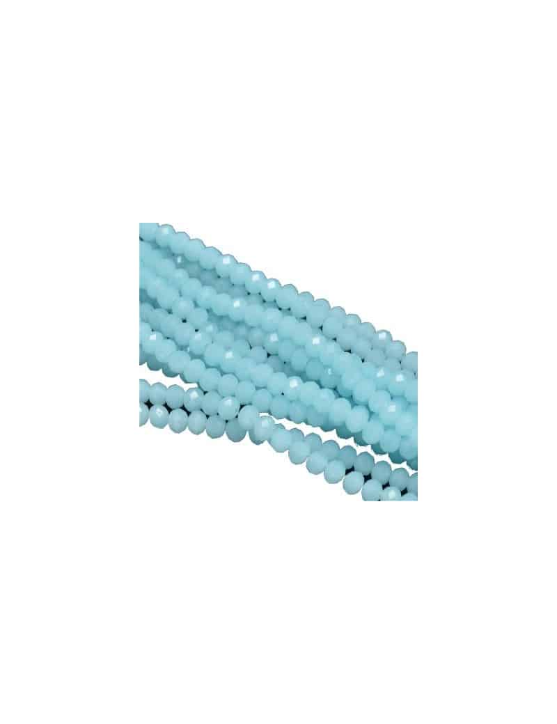 Fil de 145 perles rondes aplaties à facettes bleu ciel de 4mm