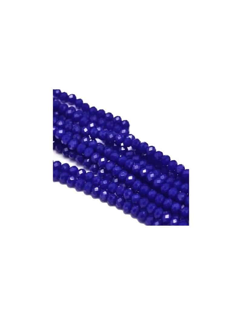 Fil de 145 perles rondes aplaties à facettes bleu électrique de 4mm