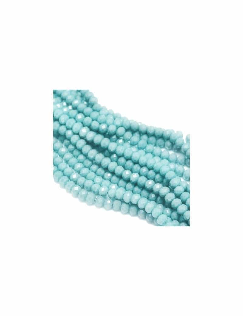 Fil de 145 perles rondes aplaties à facettes bleu gris clair de 4mm