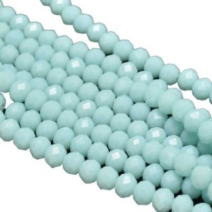 Fil de 145 perles rondes aplaties à facettes bleu ciel clair de 4mm
