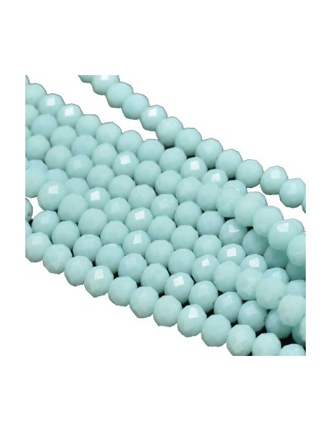 Fil de 145 perles rondes aplaties à facettes bleu ciel clair de 4mm
