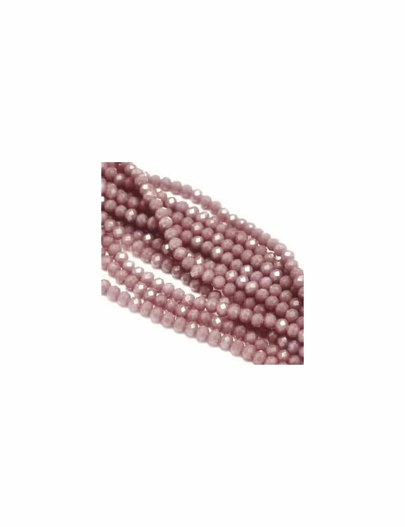 Fil de 145 perles rondes aplaties à facettes vieux rose de 4mm
