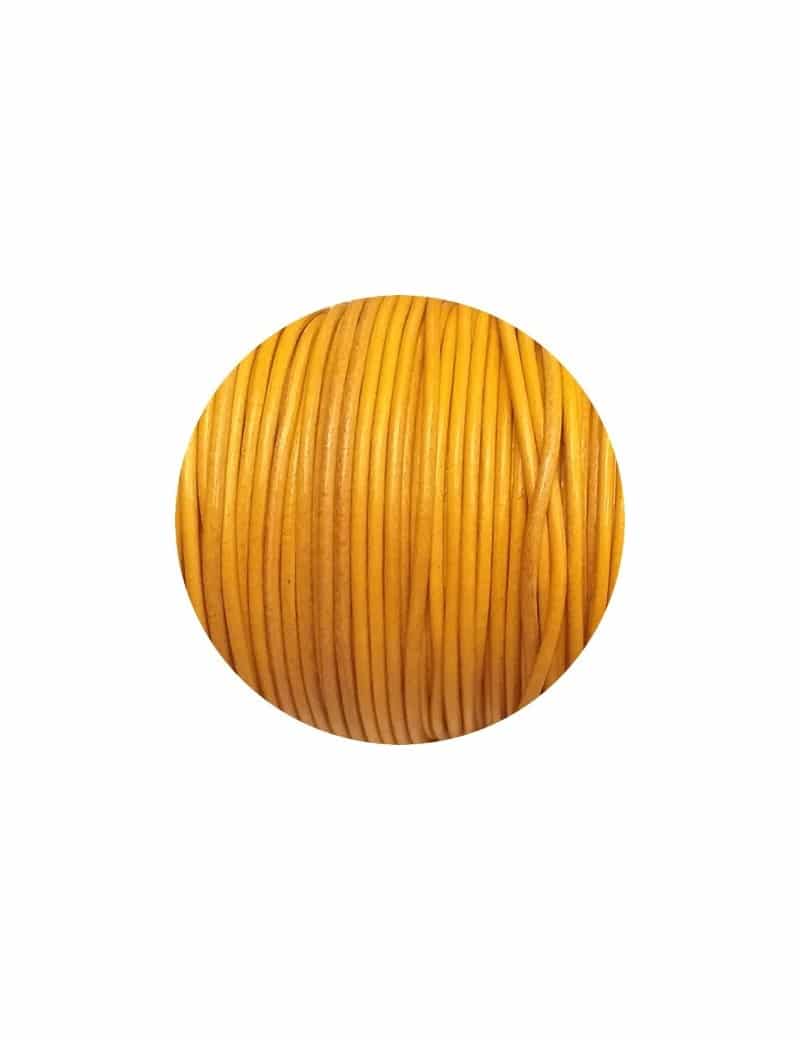 Cordon de cuir rond jaune moutarde brillant-2mm-Espagne-Premium