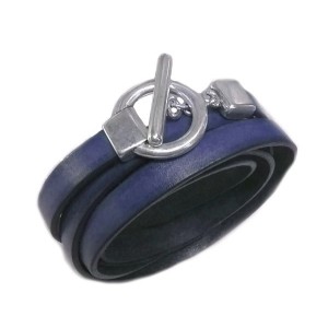 Superbe bracelet triple tour bleu nuit en kit avec du cuir plat de 10mm