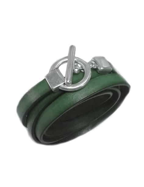 Superbe bracelet triple tour en kit avec du cuir plat vert jade foncé