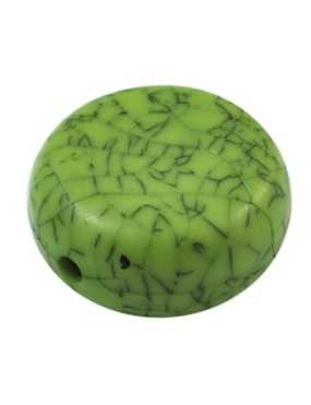Perle ronde plate marbrée verte en plastique