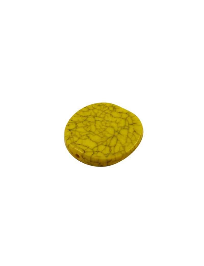 Perle plate marbrée jaune moutarde en plastique
