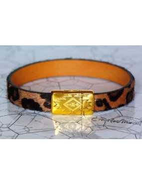 Kit bracelet en cuir plat de 10mm léopard simple tour