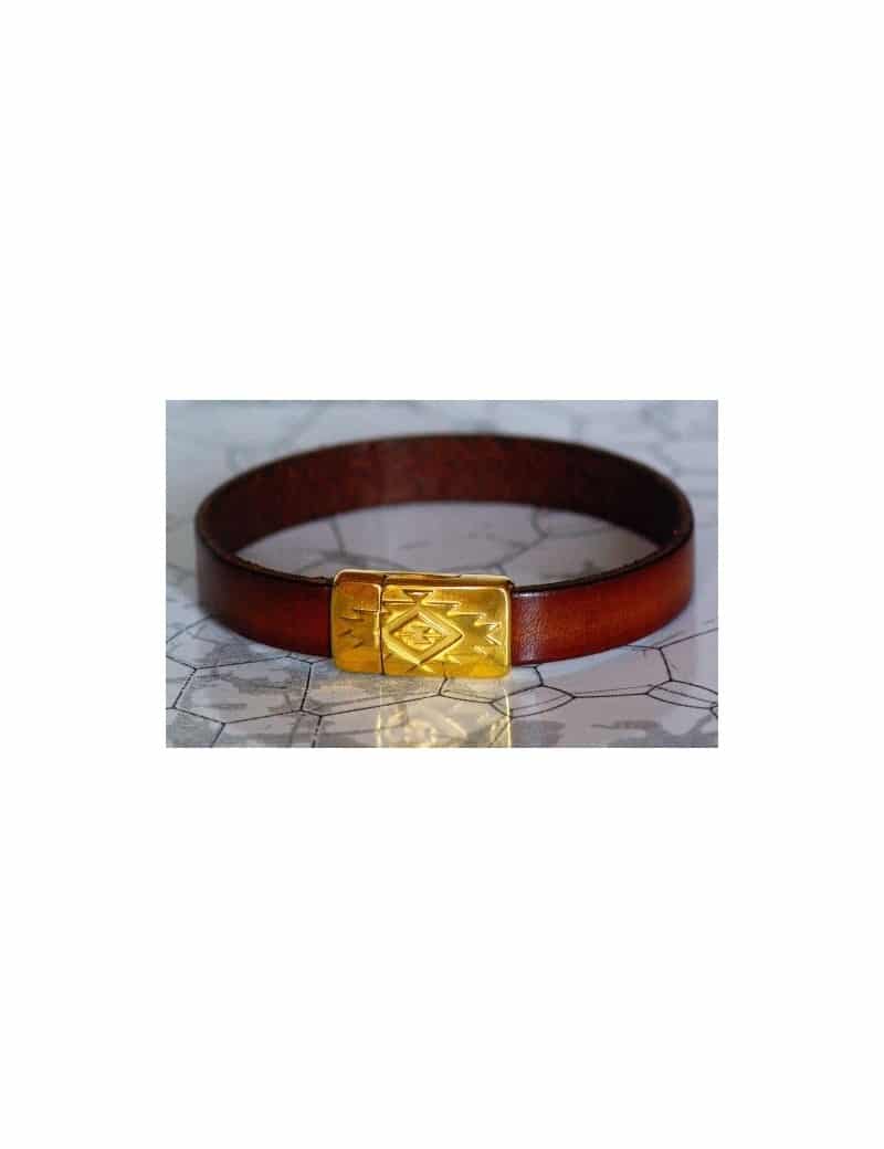 Kit bracelet en cuir plat de 10mm cognac brillant simple tour
